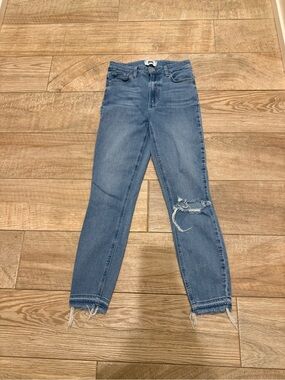 PAIGE High-Rise Light Blue Distressed Jeans